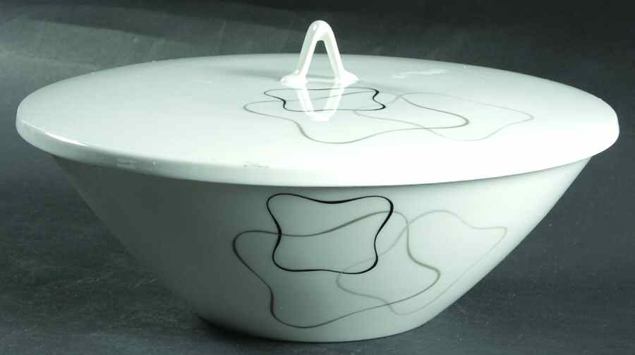 Linear Grey and Black Round Covered Vegetable-Uses RV9 as Base+CVLRV9 by Rosenthal - Continental-1