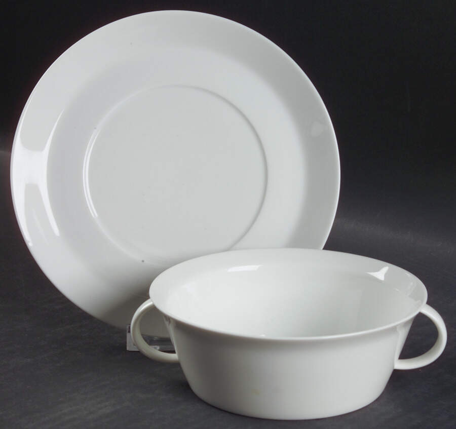 Linear Berlin White Flat Cream Soup Bowl & Saucer Set by Rosenthal - Continental-1
