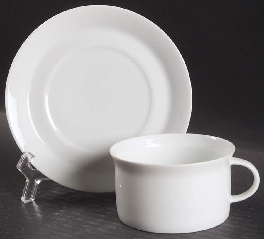 Linear Berlin White Flat Cup & Saucer Set by Rosenthal - Continental-1