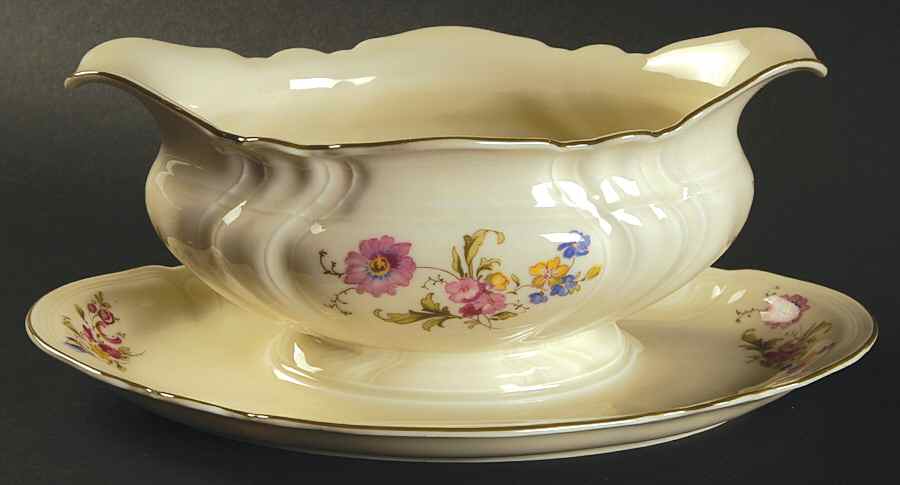 Lombul (Green Trim) Gravy Boat with Attached Underplate by Rosenthal - Continental-1