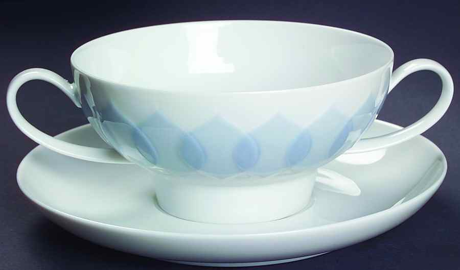 Lotus Azure Footed Cream Soup Bowl & Saucer Set by Rosenthal - Continental-1