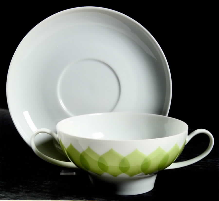 Lotus Green Footed Cream Soup Bowl & Saucer Set by Rosenthal - Continental-1