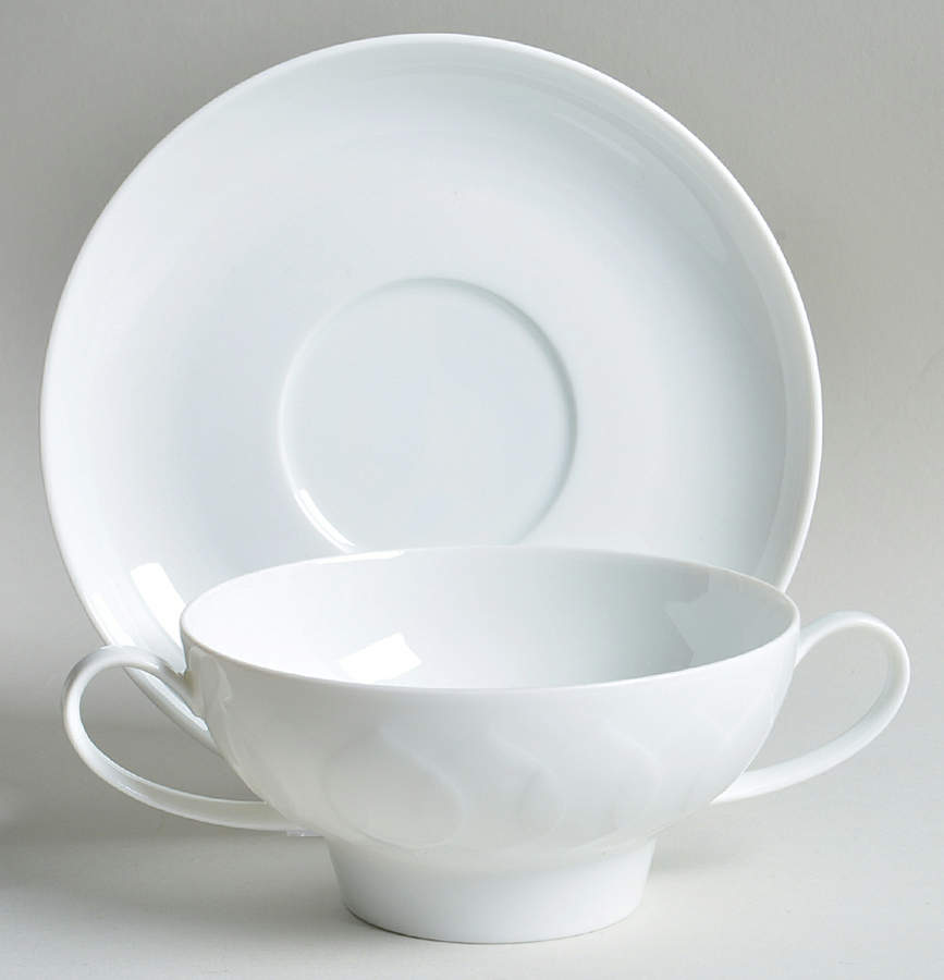 Lotus White Flat Cream Soup Bowl & Saucer Set by Rosenthal - Continental-1