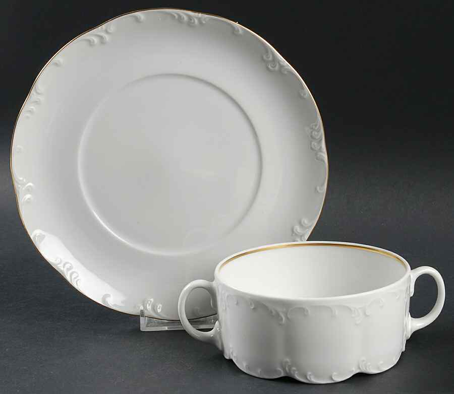 Luisa Gold Flat Cream Soup Bowl & Saucer Set by Rosenthal - Continental-1