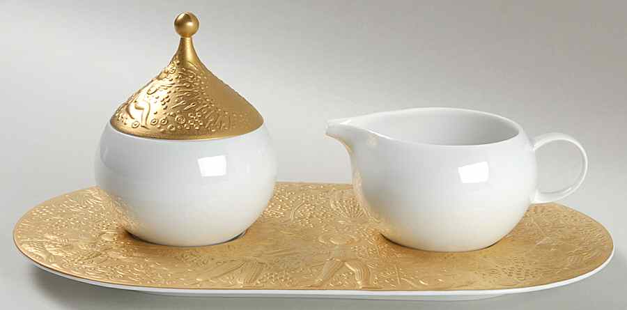 Magic Flute Gold (Sarastro) Mini Creamer & Sugar with Lid & Tray by Rosenthal - Continental-1