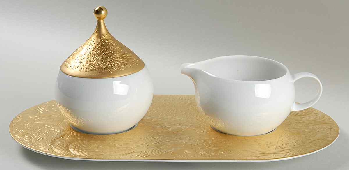 Magic Flute Gold (Sarastro) Creamer & Sugar with Lid & Tray Set by Rosenthal - Continental-1
