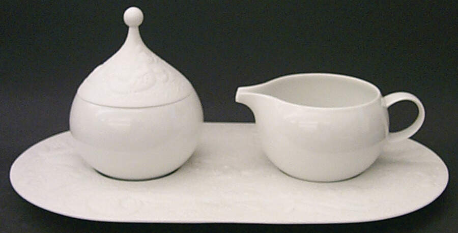 Magic Flute White Creamer & Sugar with Lid & Tray Set by Rosenthal - Continental-1