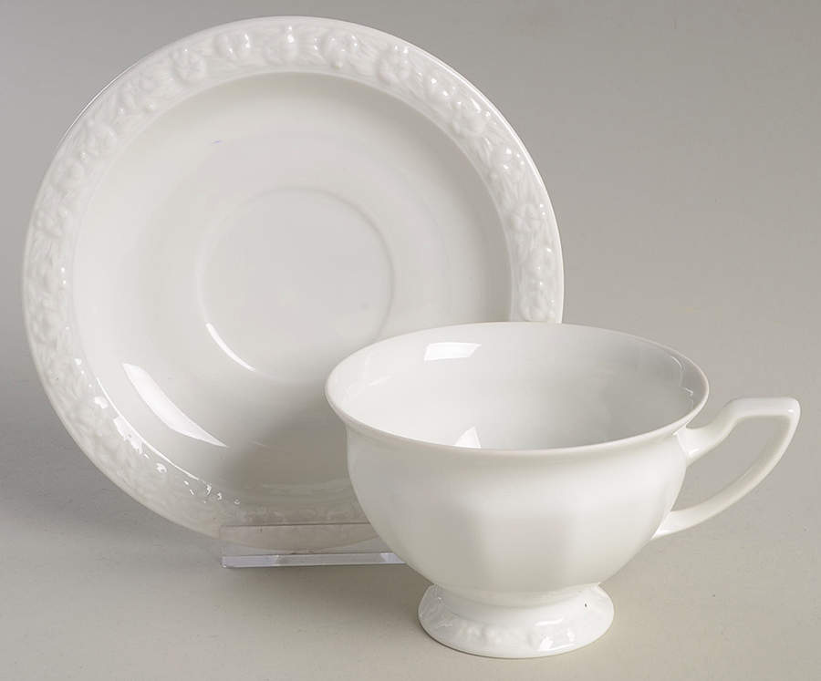 Maria White (12 Sided) Footed Cup & Saucer Set by Rosenthal - Continental-1