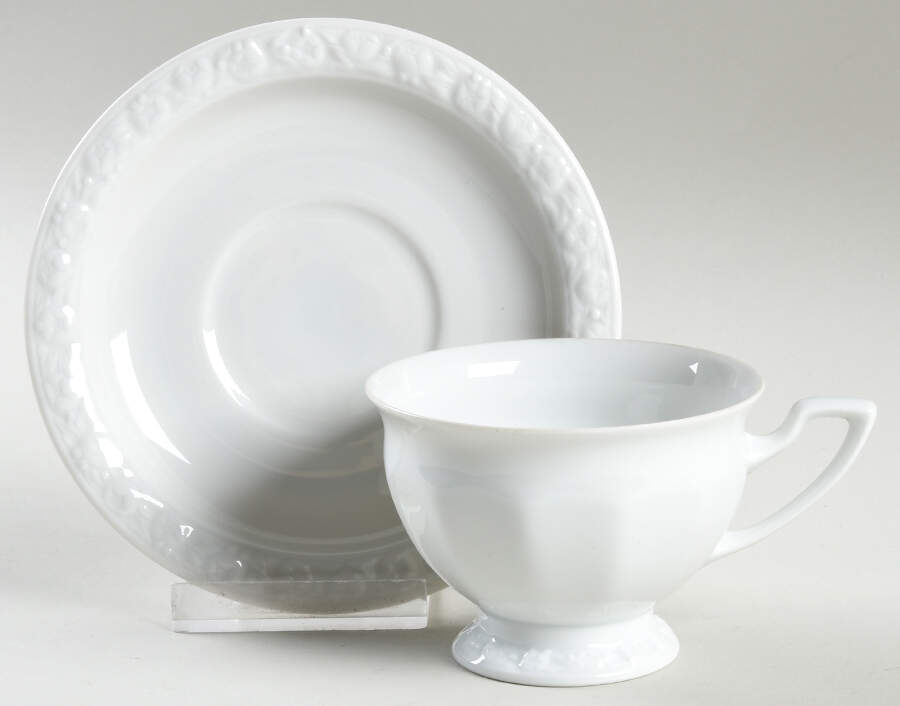 Maria White (12 Sided) Footed Cup & Saucer Set by Rosenthal - Continental-1