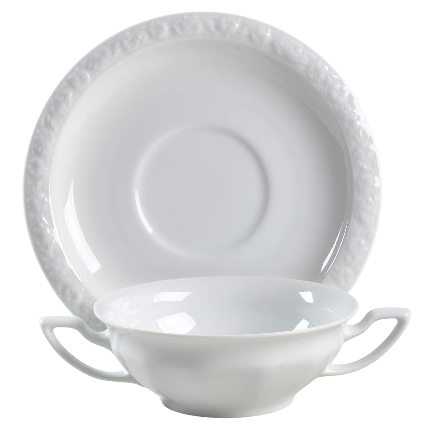 Maria White (12 Sided) Flat Cream Soup Bowl & Saucer Set by Rosenthal - Continental-1