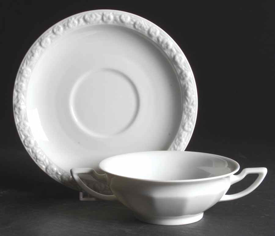 Maria White (12 Sided) Flat Cream Soup Bowl & Saucer Set by Rosenthal - Continental-1