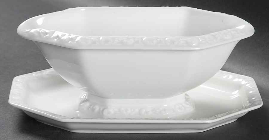 Maria White (12 Sided) Gravy Boat with Attached Underplate by Rosenthal - Continental-1