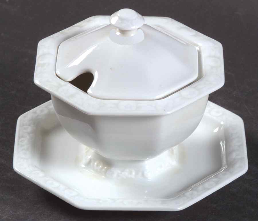 Maria White (12 Sided) Mustard with Lid & Attached Underplate by Rosenthal - Continental-1
