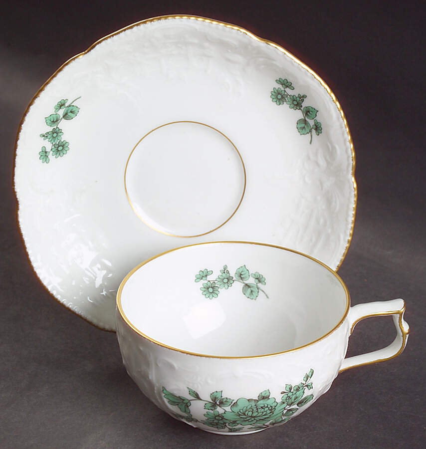 Meissen Flower Green Flat Cup & Saucer Set by Rosenthal - Continental-1