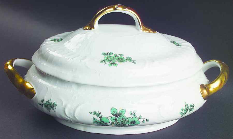 Meissen Flower Green Oval Covered Vegetable by Rosenthal - Continental-1