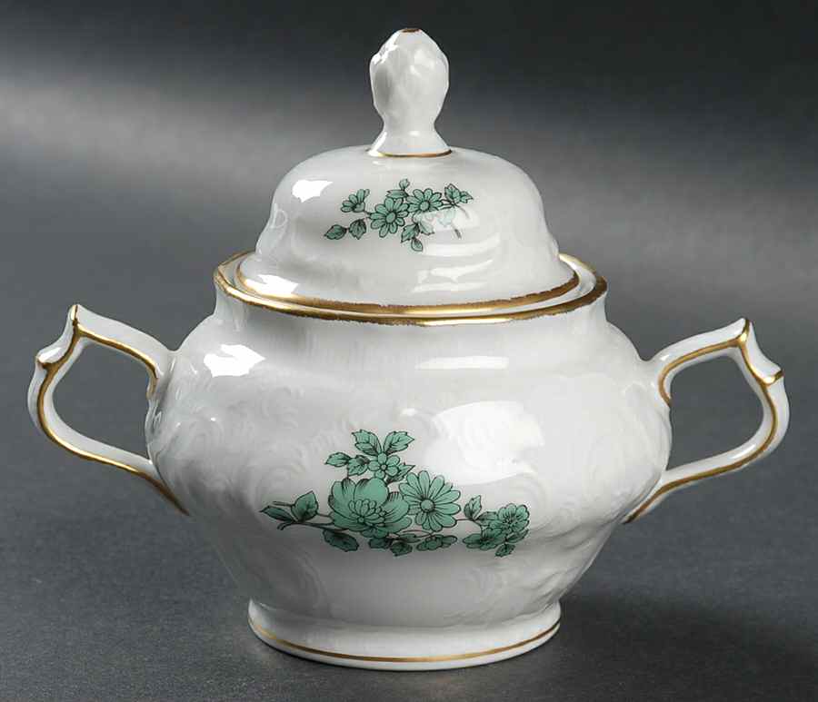 Meissen Flower Green Sugar Bowl & Lid by Rosenthal - Continental-1