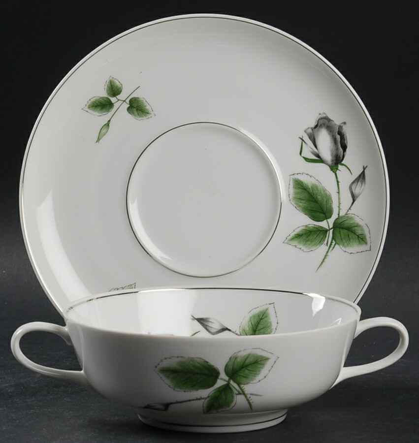 Midnight Rose Footed Cream Soup Bowl & Saucer Set by Rosenthal - Continental-1