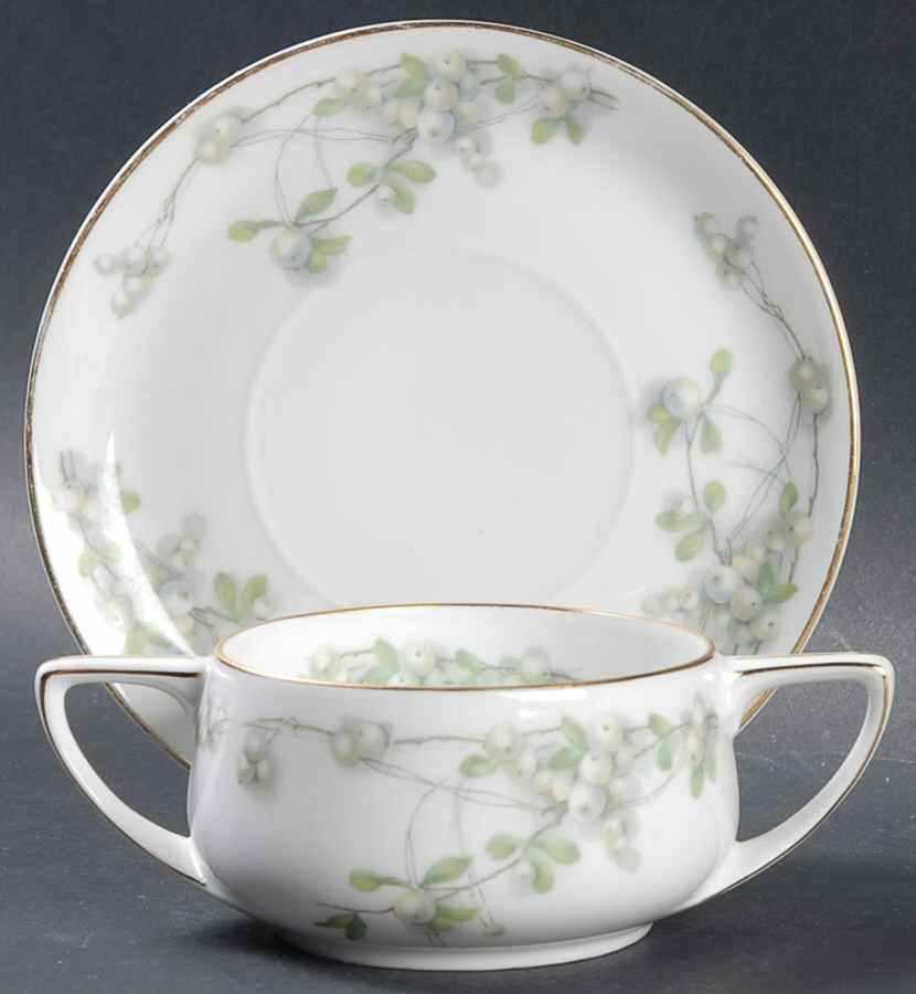 Mistletoe (Gold Trim) Flat Bouillon Cup & Saucer by Rosenthal - Continental-1