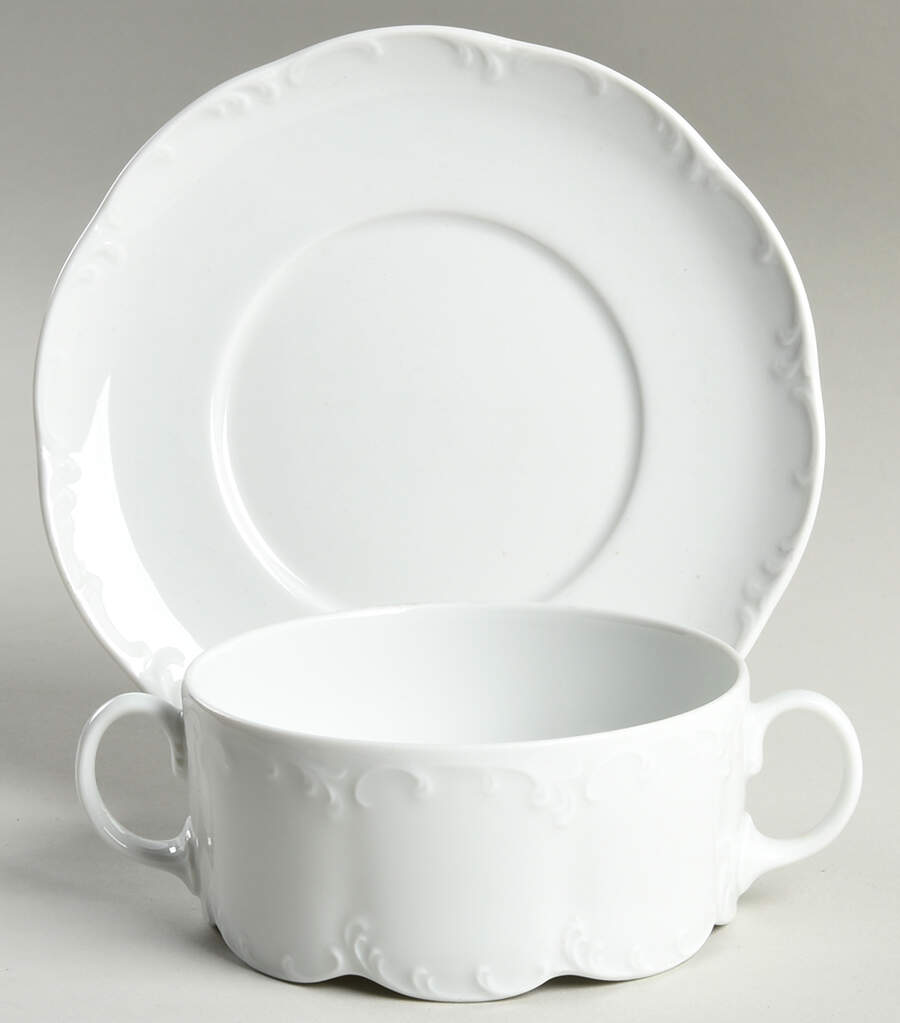 Monbijou (All White) Flat Cream Soup Bowl & Saucer Set by Rosenthal - Continental-1