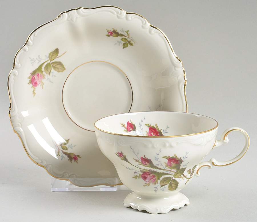 Moss Rose (Pompadour, Ivory Body, Off Center) Footed Cup & Saucer Set by Rosenthal - Continental-1