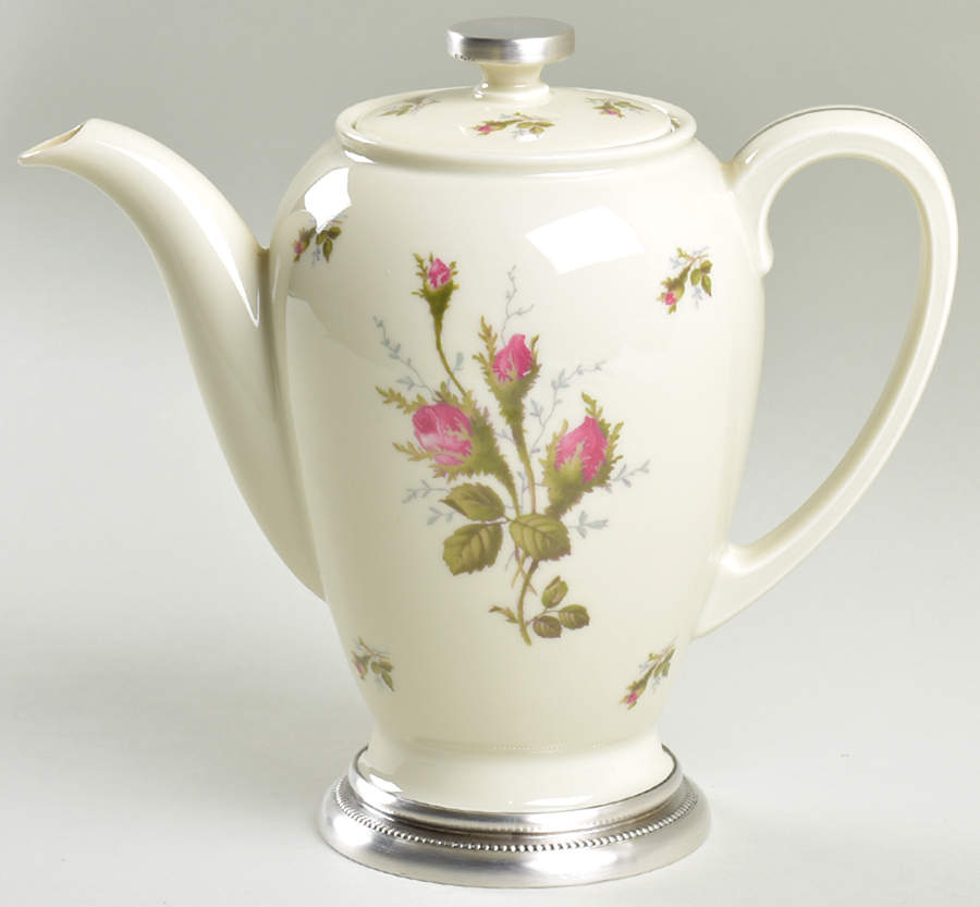 Moss Rose (Pompadour, Ivory Body, Off Center) Mini Coffee Pot & Lid with Sterling Base & Finial by Rosenthal - Continental-1