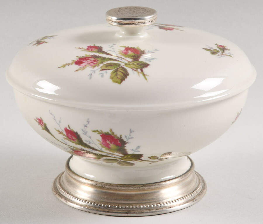Moss Rose (Pompadour, Ivory Body, Off Center) Sterling Base Round Compote (Height X Width) by Rosenthal - Continental-1