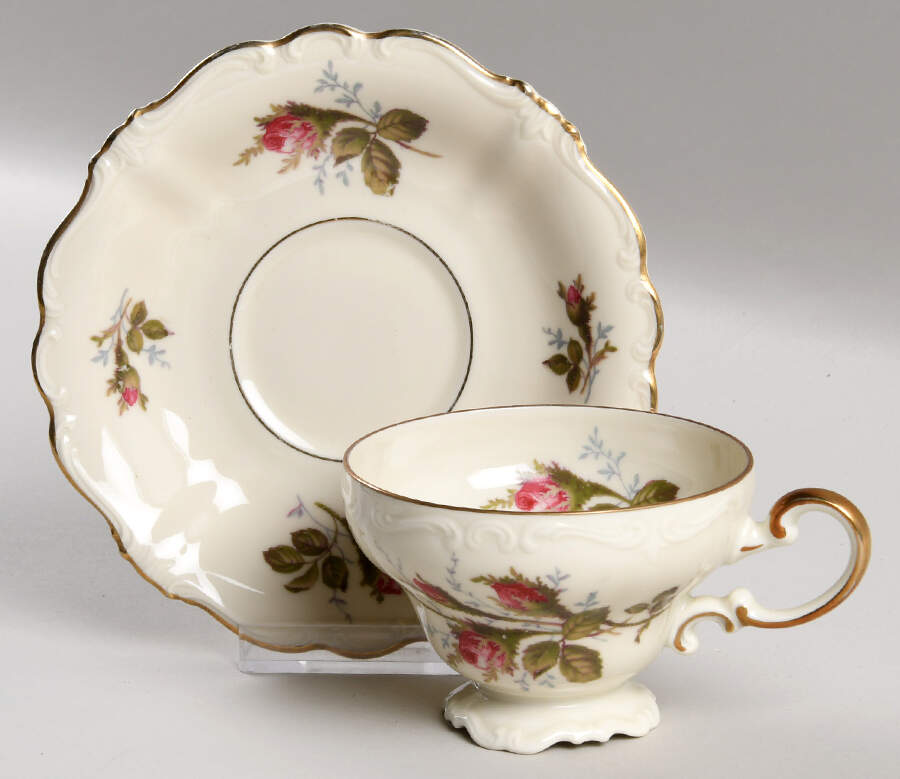 Moss Rose (Pompadour, Ivory Body, Off Center) Footed Cup & Saucer Set by Rosenthal - Continental-1