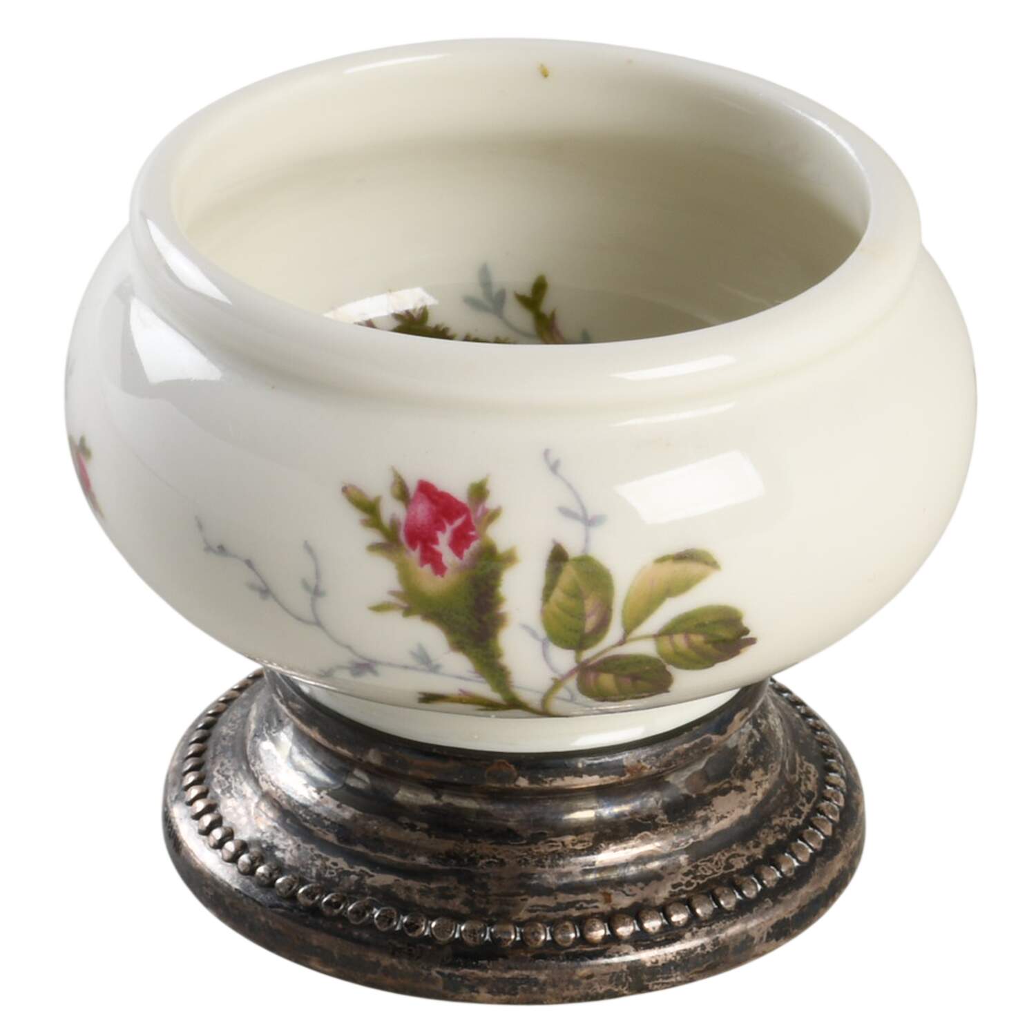 Moss Rose (Pompadour, Ivory Body, Off Center) Sterling Base Salt Cellar No Lid by Rosenthal - Continental-1