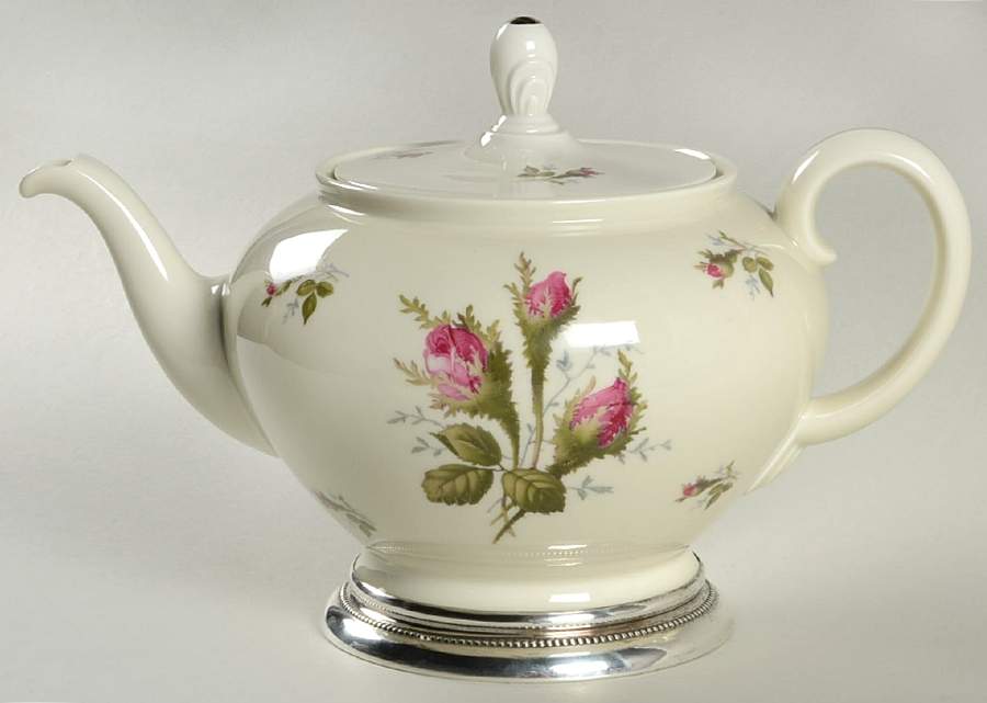 Moss Rose (Pompadour, Ivory Body, Off Center) Teapot & Lid w/Sterling Base by Rosenthal - Continental-1