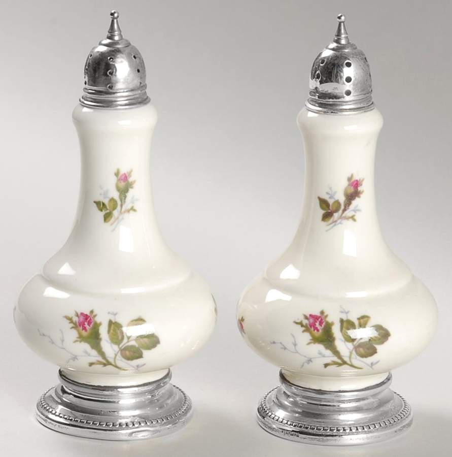 Moss Rose (Pompadour, Ivory Body, Off Center) Salt & Pepper w/Sterling Lid & Base by Rosenthal - Continental-1