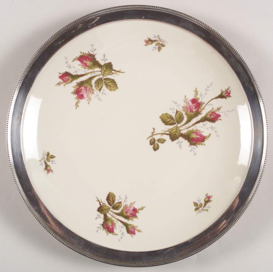 Moss Rose (Pompadour, Ivory Body, Off Center) Sterling Rim Cake Plate by Rosenthal - Continental-1