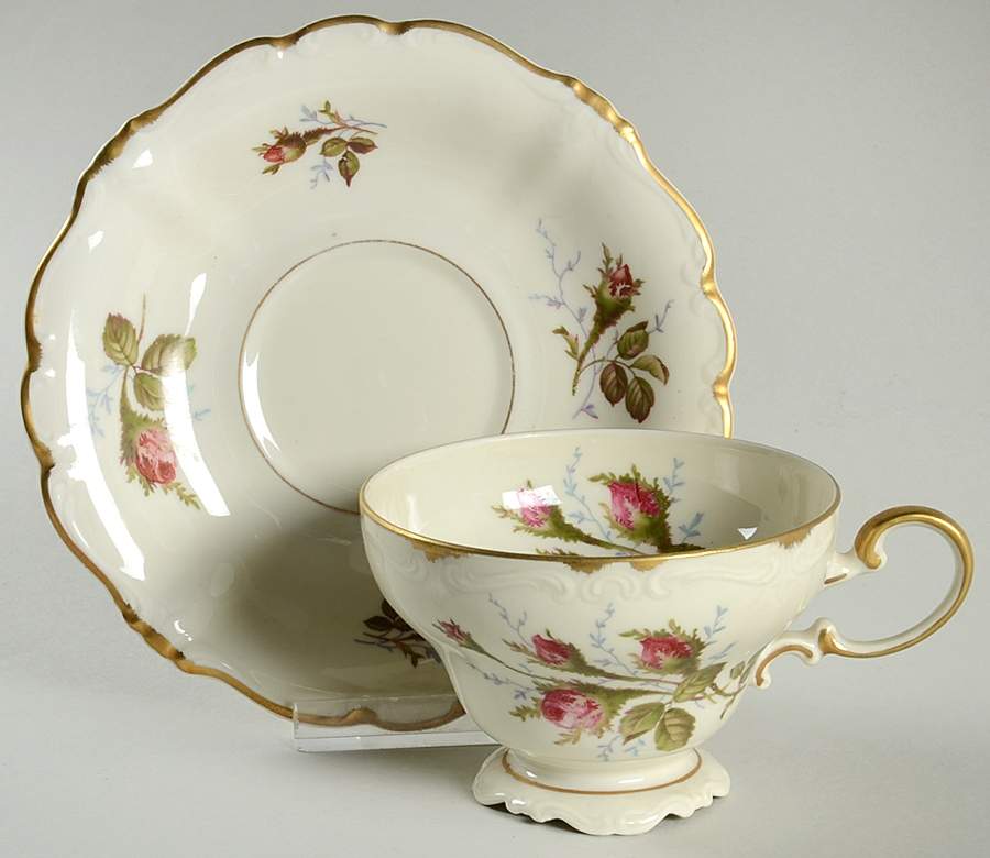Moss Rose (Pompadour, Ivory Body, Off Center) Footed Cup & Saucer Set by Rosenthal - Continental-1