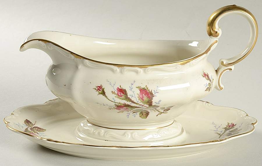 Moss Rose (Pompadour, Ivory Body, Off Center) Gravy Boat with Attached Underplate by Rosenthal - Continental-1