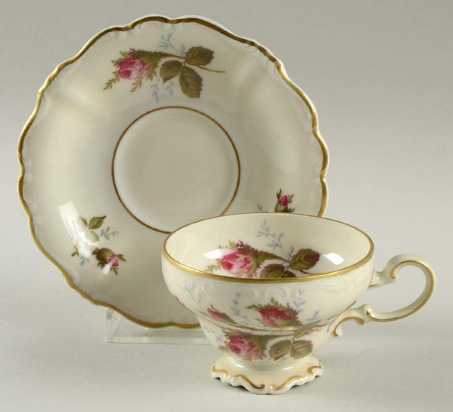 Moss Rose (Pompadour, Ivory Body, Off Center) Footed Demitasse Cup & Saucer Set by Rosenthal - Continental-1