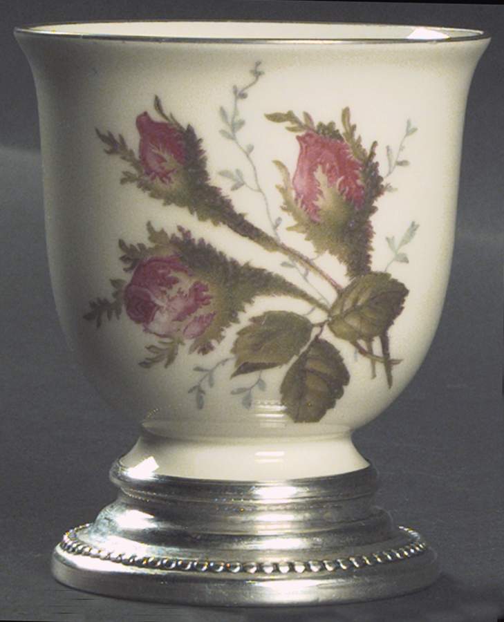 Moss Rose (Pompadour, Ivory Body, Off Center) Egg Cup with Attach Sterling Underplate by Rosenthal - Continental-1