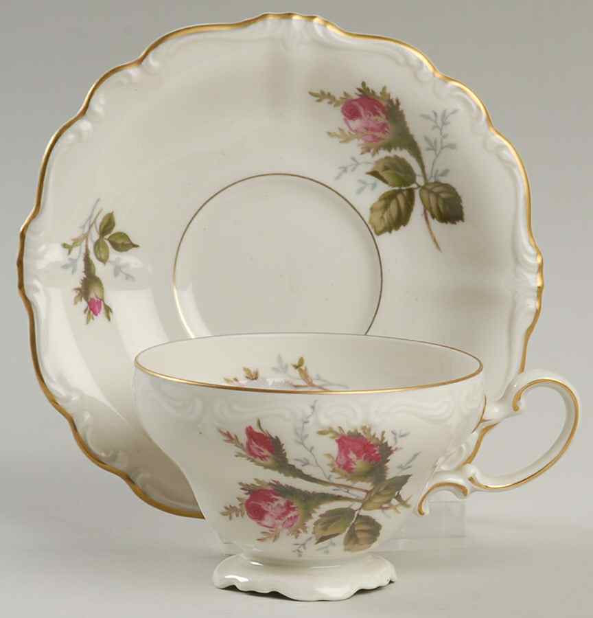 Moss Rose (Pompadour, Ivory Body, Off Center) Footed Demitasse Cup & Saucer Set by Rosenthal - Continental-1
