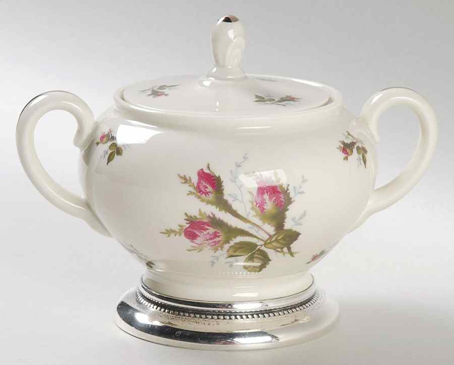 Moss Rose (Pompadour, Ivory Body, Off Center) Sterling Base Sugar Bowl & Lid by Rosenthal - Continental-1