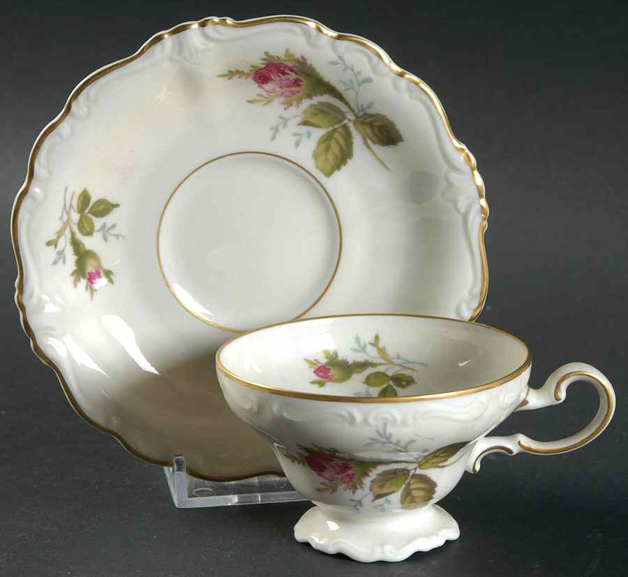 Moss Rose (Pompadour, Ivory Body, Off Center) Footed Demitasse Cup & Saucer Set by Rosenthal - Continental-1
