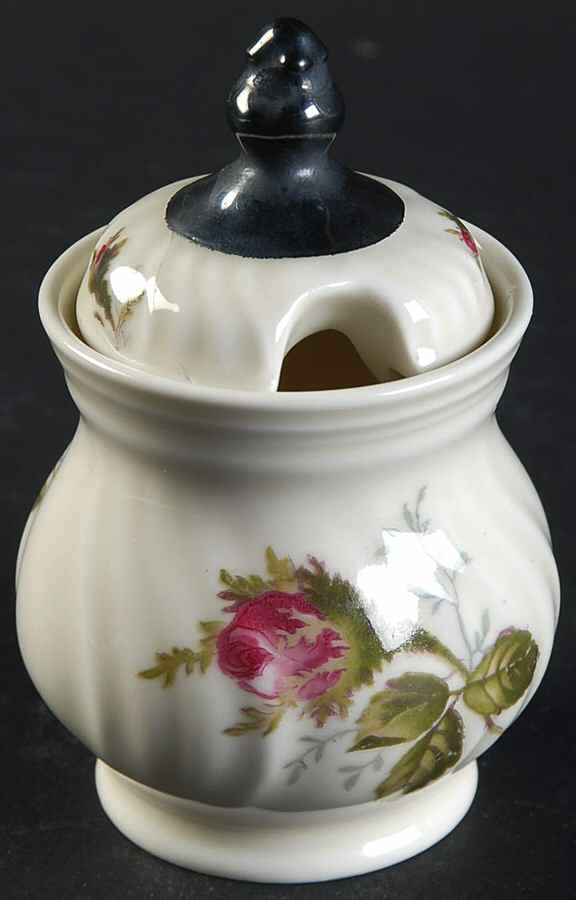 Moss Rose (Pompadour, Ivory Body, Off Center) Mustard Jar & Lid by Rosenthal - Continental-1
