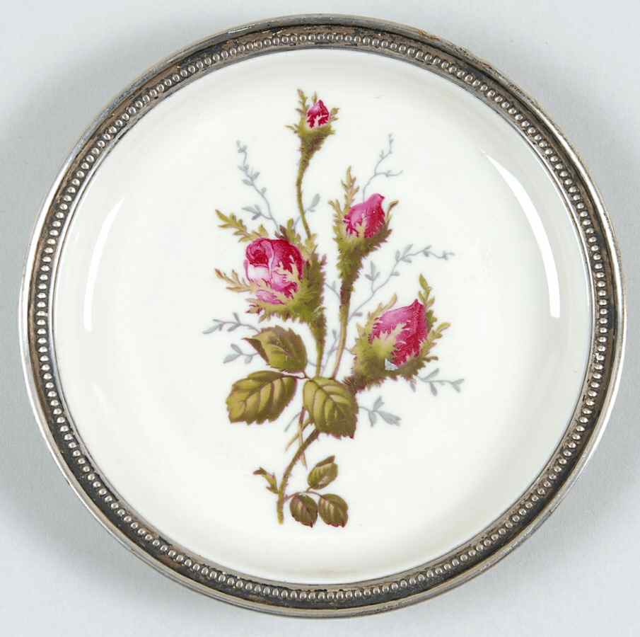 Moss Rose (Pompadour, Ivory Body, Off Center) Wine Bottle Coaster with Sterling Rim by Rosenthal - Continental-1