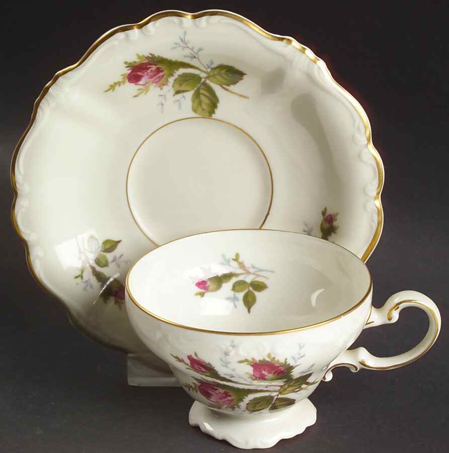Moss Rose (Pompadour, Ivory Body, Off Center) Footed Demitasse Cup & Saucer Set by Rosenthal - Continental-1