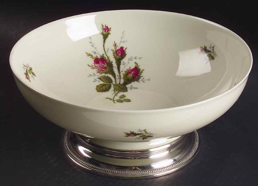 Moss Rose (Pompadour, Ivory Body, Off Center) 9" Salad Serving Bowl with Sterling Base by Rosenthal - Continental-1