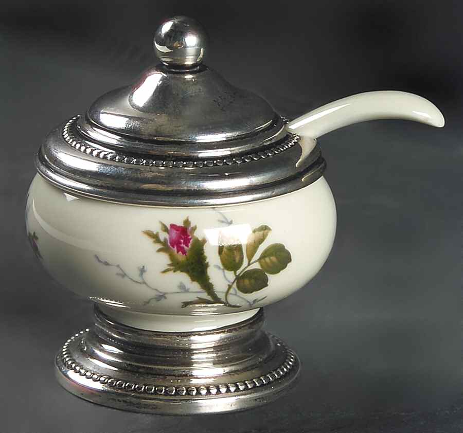 Moss Rose (Pompadour, Ivory Body, Off Center) Mustard Jar & Lid by Rosenthal - Continental-1