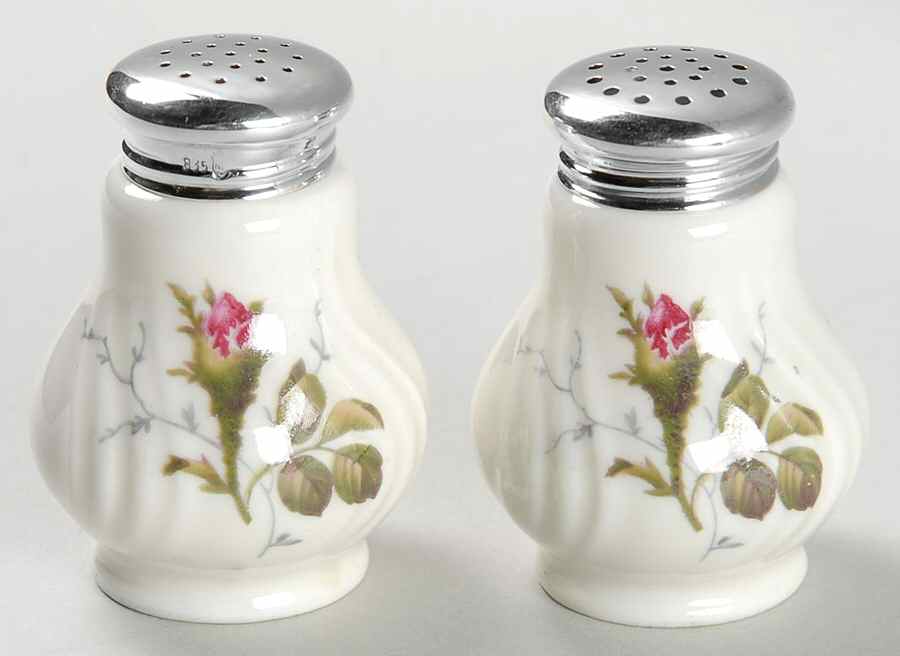 Moss Rose (Pompadour, Ivory Body, Off Center) Individual Salt & Pepper Set by Rosenthal - Continental-1