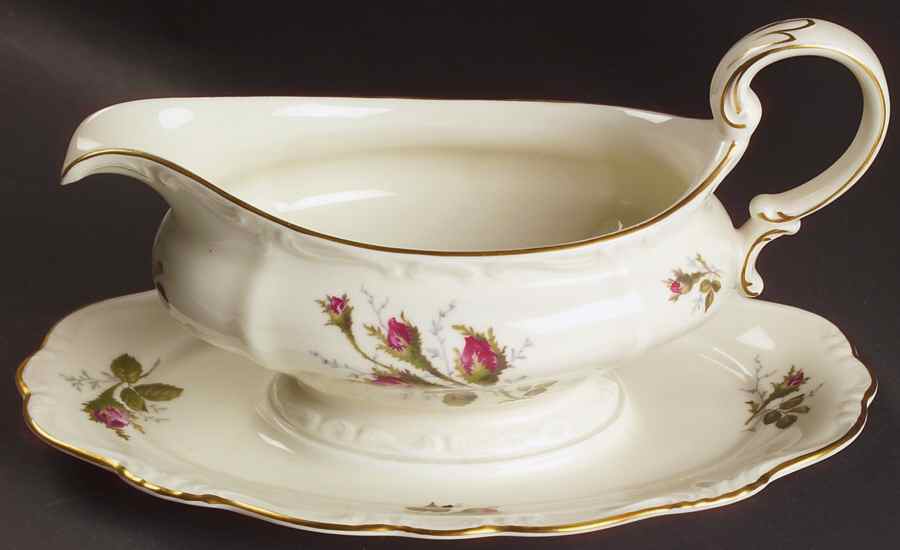 Moss Rose (Pompadour, Ivory Body, Off Center) Gravy Boat with Attached Underplate by Rosenthal - Continental-1