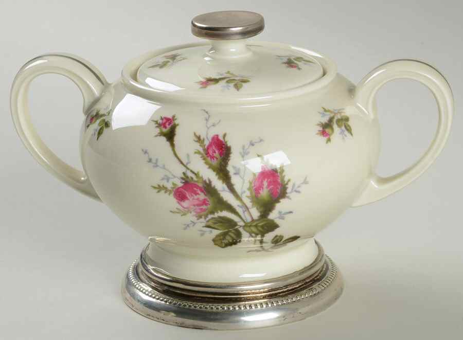 Moss Rose (Pompadour, Ivory Body, Off Center) Sterling Base Sugar Bowl & Lid by Rosenthal - Continental-1