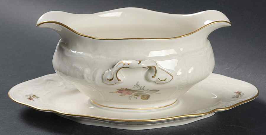 Moss Rose (Sans Souci, Ivory) Gravy Boat with Attached Underplate by Rosenthal - Continental-1