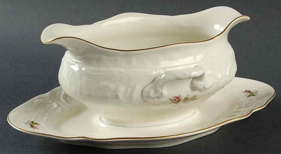 Moss Rose (Sans Souci, Ivory) Gravy Boat with Attached Underplate by Rosenthal - Continental-1
