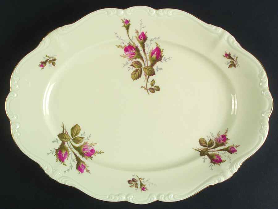 Moss Rose (Pompadour, White Body, Off Center) 14" Oval Serving Platter by Rosenthal - Continental-1