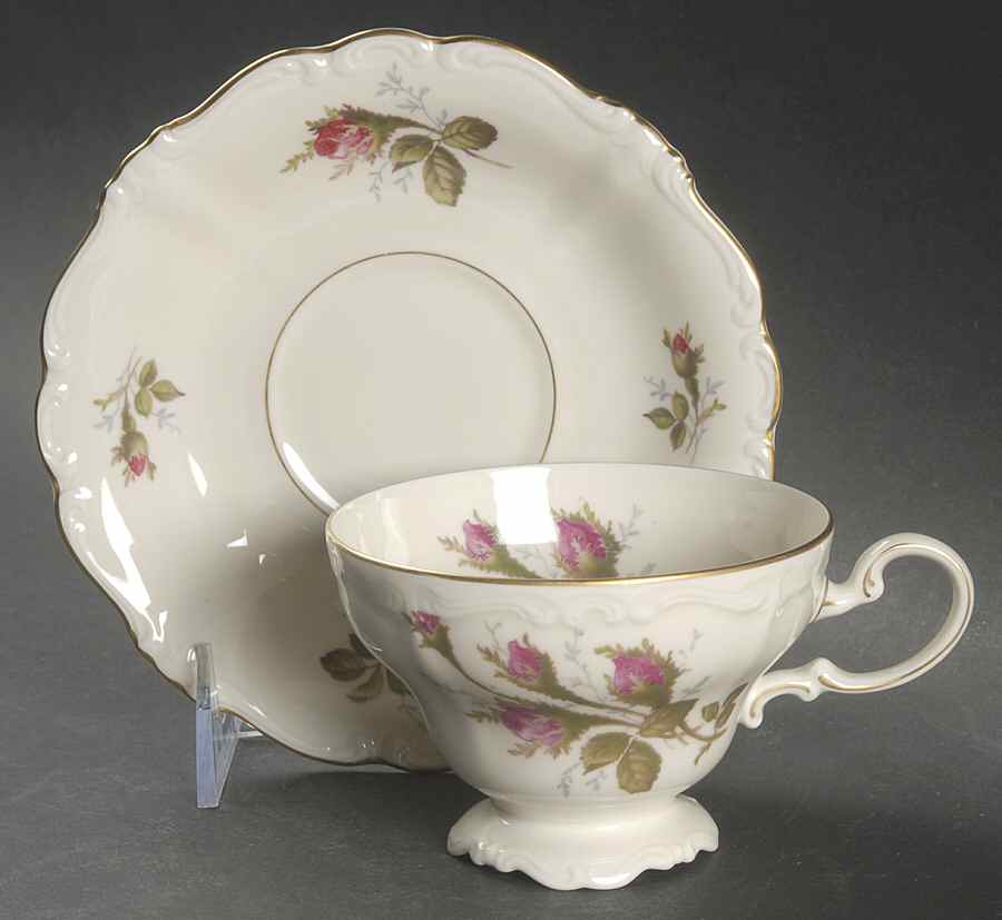 Moss Rose (Pompadour, White Body, Off Center) Footed Cup & Saucer Set by Rosenthal - Continental-1